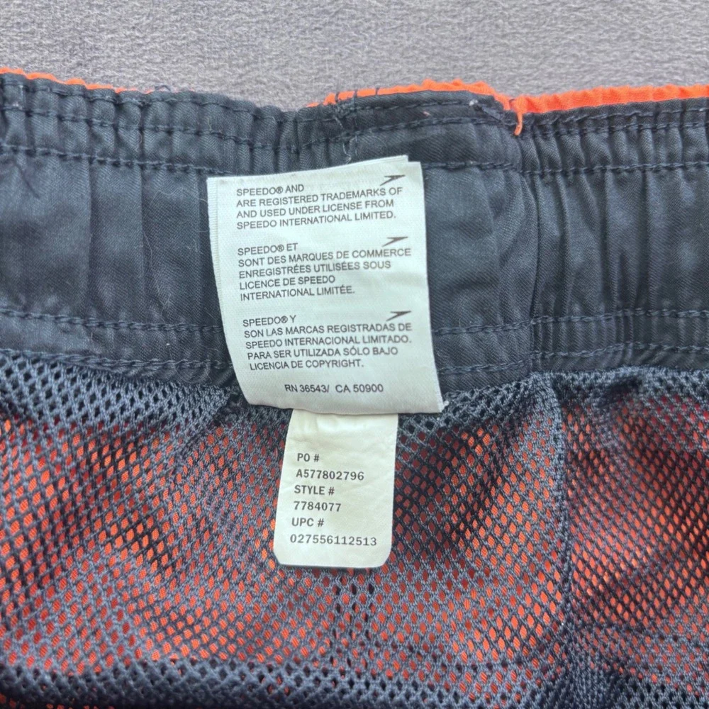 Speedo Mens Swim Trunks Navy Orange Colorblock Cargo Pocket Small